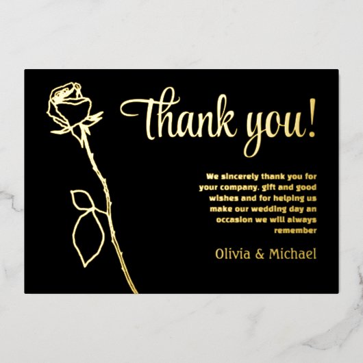 黒と金ゴールドのバラ芽サンキューカード 箔シーズンカード (正面)