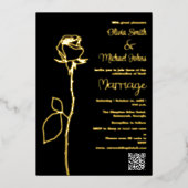 黒と金ゴールドのバラ芽QRコード結婚式招待状 箔シーズンカード (正面)