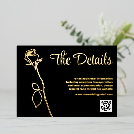 黒と金ゴールドのバラ芽QRコード詳細カード 箔シーズンカード (立ち正面)