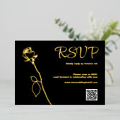 黒と金ゴールドのバラ芽QRコードRSVP 結婚's 箔シーズンカード (立ち正面)