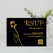 黒と金ゴールドのバラ芽QRコードRSVP 結婚's 箔シーズンカード (立ち正面)