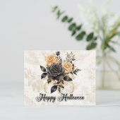 黒と金ゴールドのバラ葉葉ハロウィーン シーズンポストカード (スタンド正面)