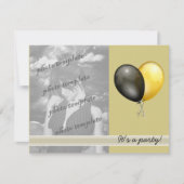 黒と金ゴールドのバルーンパーティの招待状 招待状 (正面)