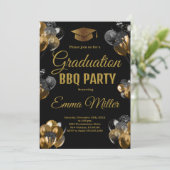 黒と金ゴールドのバルーン卒業BBQパーティー 招待状 (スタンド正面)