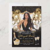 黒と金ゴールドのバルーン王室の誕生日招待状 招待状 (正面)