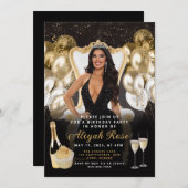 黒と金ゴールドのバルーン王室の誕生日招待状 招待状 (正面/裏面)