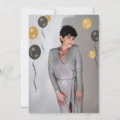 黒と金ゴールドのバルーン退職パーティー写真 招待状 (裏面)