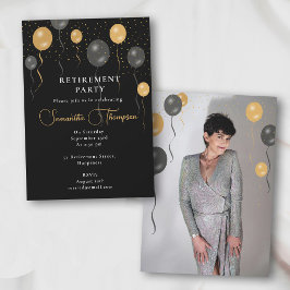 黒と金ゴールドのバルーン退職パーティー写真 招待状