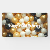 黒と金ゴールドのバルーン | パーソナライズされた誕生日 横断幕 (横)