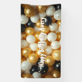 黒と金ゴールドのバルーン | パーソナライズされた誕生日 横断幕 (縦)