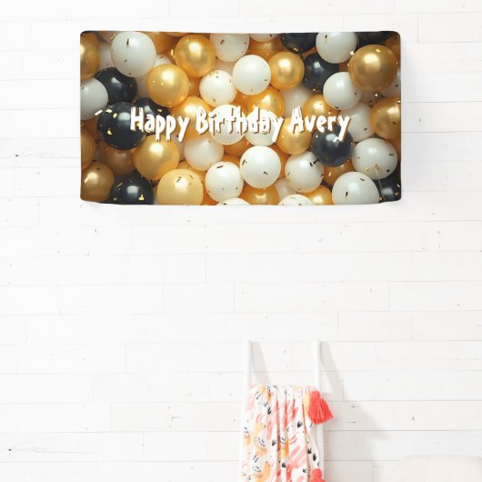 黒と金ゴールドのバルーン | パーソナライズされた誕生日 横断幕 (インサイチュ)