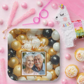 黒と金ゴールドのバルーン | 年パーソナライズされた理 ペーパープレート (パーティー)