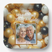 黒と金ゴールドのバルーン | 年パーソナライズされた理 ペーパープレート (正面)