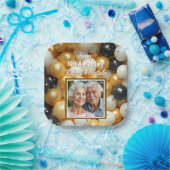 黒と金ゴールドのバルーン | 年パーソナライズされた理 ペーパープレート (パーティー)