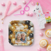 黒と金ゴールドのバルーン | 年パーソナライズされた理 ペーパープレート (パーティー)