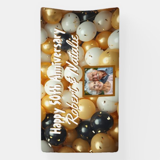 黒と金ゴールドのバルーン | 年パーソナライズされた理 横断幕 (縦)