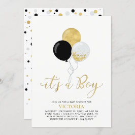 黒と金ゴールドのバルーン |男の子の赤ちゃんシャワー 招待状