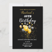 黒と金ゴールドのバルーン |誕生日 招待状 (正面)