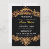 黒と金ゴールドのバロック·レディーズ·ナイトアウト 招待状 (正面)