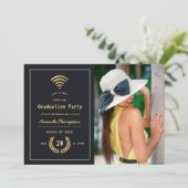 黒と金ゴールドのバーチャル卒業写真 案内状 (スタンド正面)