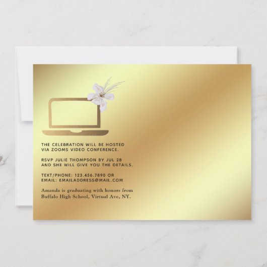 黒と金ゴールドのバーチャル卒業写真 案内状 (裏面)