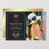 黒と金ゴールドのバーチャル卒業写真 案内状 (正面/裏面)