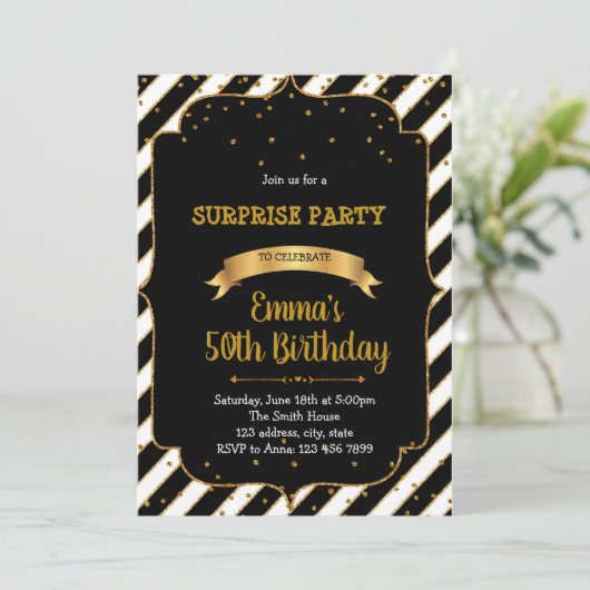 黒と金ゴールドのパーティーの招待 招待状 (スタンド正面)