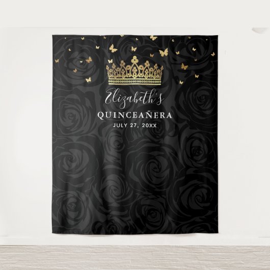 黒と金ゴールドのパーティー写真の背景タペストリー タペストリー (正面)