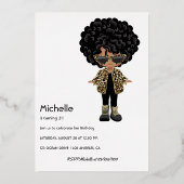 黒と金ゴールドのヒップホップキッズファッション誕生日 箔招待状 (裏面)