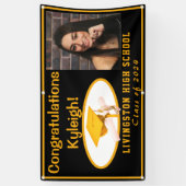 黒と金ゴールドのビニールの卒業写真 横断幕 (縦)