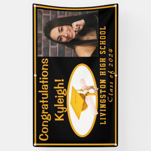 黒と金ゴールドのビニールの卒業写真 横断幕 (縦)