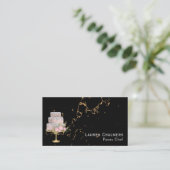黒と金ゴールドのファンシー大理石ケーキペストリーシェフ 名刺 (スタンド正面)