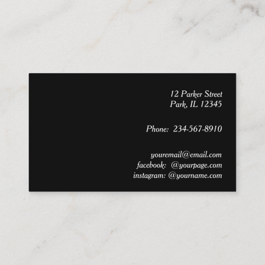 黒と金ゴールドのファンシー大理石ケーキペストリーシェフ 名刺 (裏面)