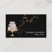 黒と金ゴールドのファンシー大理石ケーキペストリーシェフ 名刺 (正面)