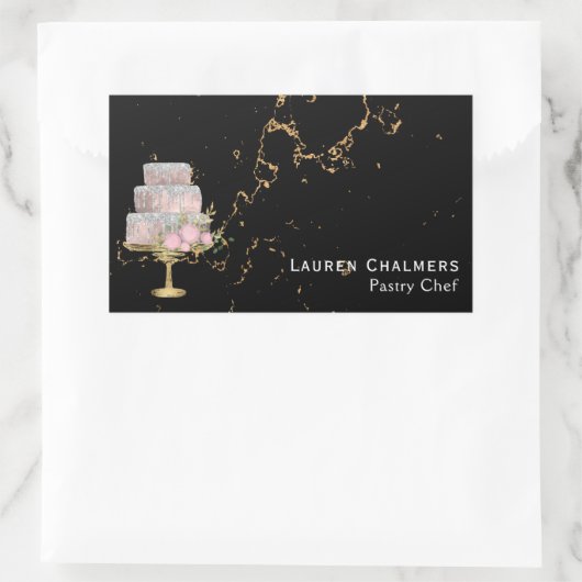 黒と金ゴールドのファンシー大理石ケーキペストリーシェフ 長方形シール (バッグ)