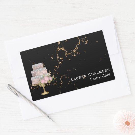 黒と金ゴールドのファンシー大理石ケーキペストリーシェフ 長方形シール (封筒)
