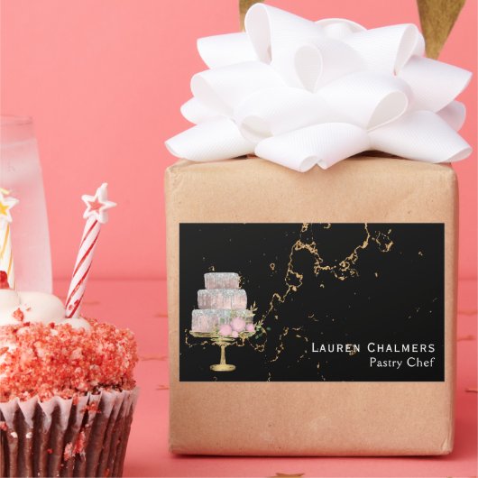 黒と金ゴールドのファンシー大理石ケーキペストリーシェフ 長方形シール (パーティー)