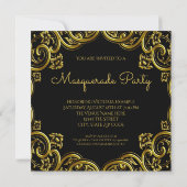 黒と金ゴールドのフェザーマスクマスカレードパーティー 招待状 (裏面)