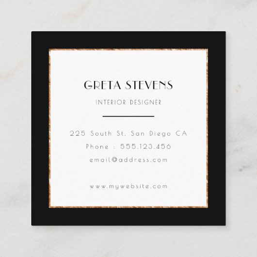 黒と金ゴールドのフレームアートデコ スクエア名刺 (裏面)