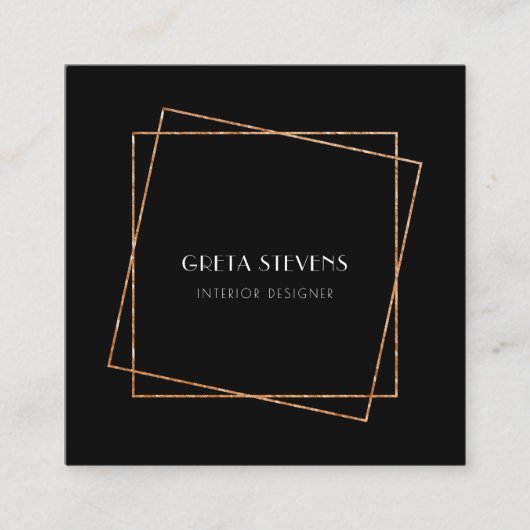 黒と金ゴールドのフレームアートデコ スクエア名刺 (正面)