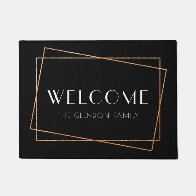 黒と金ゴールドのフレームアートデコ ドアマット (正面)