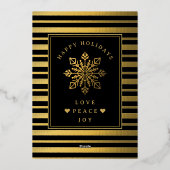 黒と金ゴールドのフレーム陽気なクリスマス家族の写真 箔シーズンカード (裏面)