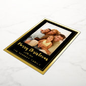 黒と金ゴールドのフレーム陽気なクリスマス家族の写真 箔シーズンカード (回転した状態)