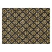 黒と金ゴールドのフローラが幾何学的パターンを減衰 テーブルクロス (正面(横))