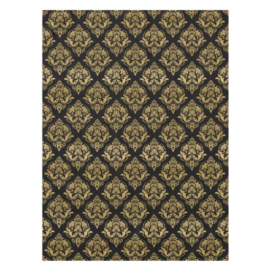 黒と金ゴールドのフローラが幾何学的パターンを減衰 テーブルクロス (正面)