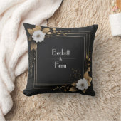 黒と金ゴールドのフローラと白い花結婚付き クッション (ブランケット)
