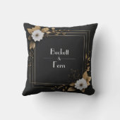 黒と金ゴールドのフローラと白い花結婚付き クッション (裏面)