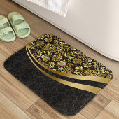 黒と金ゴールドのフローラのマスクのパターン バスマット