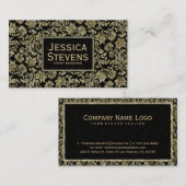 黒と金ゴールドのフローラのマスクのパターン 名刺 (正面/裏面)