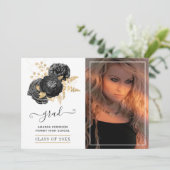 黒と金ゴールドのフローラの卒業写真 案内状 (スタンド正面)